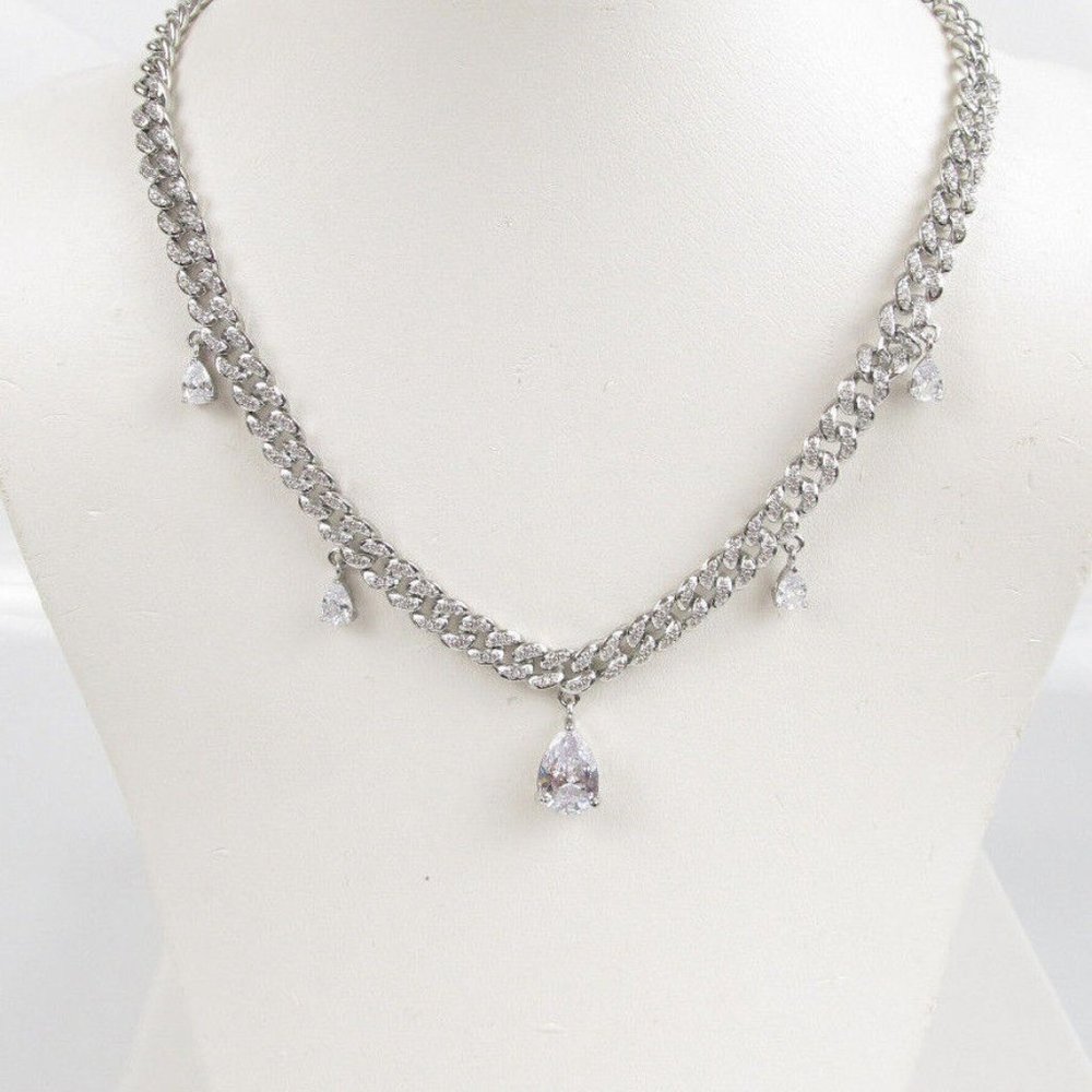 Pear-Cut Cubic Zirconia Cuban Link Necklace NWT retail $450 - Picture 5 of 6